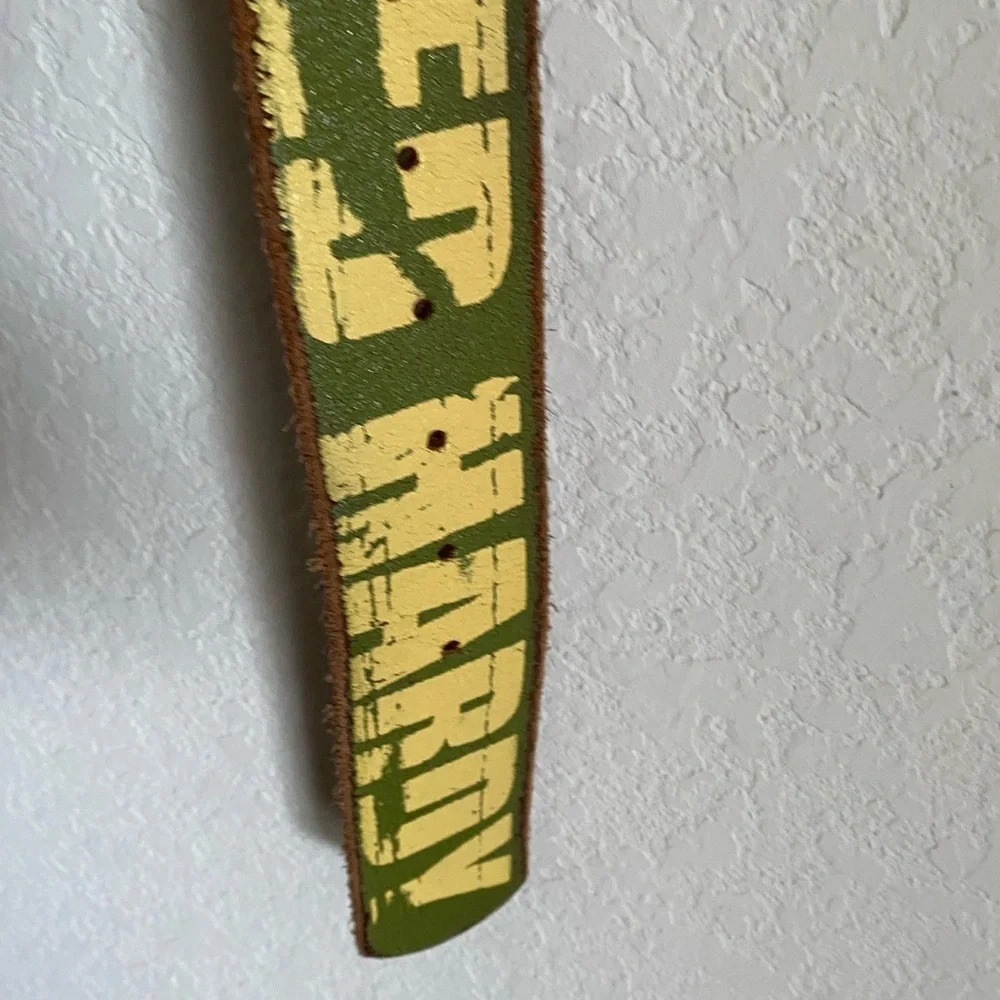 Vintage Ed Hardy Y2K Green Yellow Graphic Edgy Distressed Leather Panther Belt